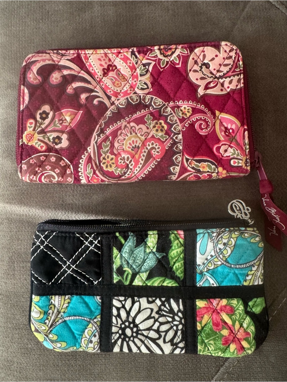 Vera Bradley Quilted Paisley Zip Wallet in Magenta and Pink